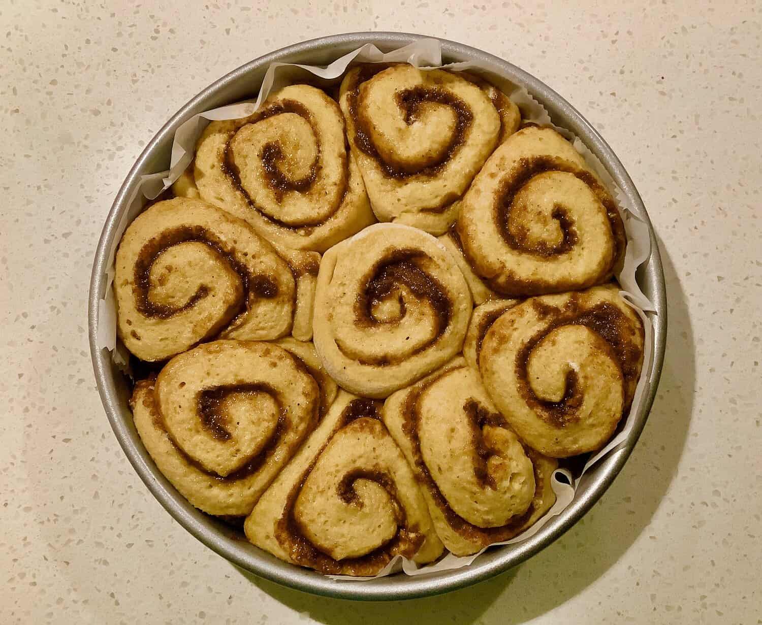 The pumpkin cinnamon rolls after proofing