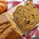 top down view of healthier pumpkin bread slices