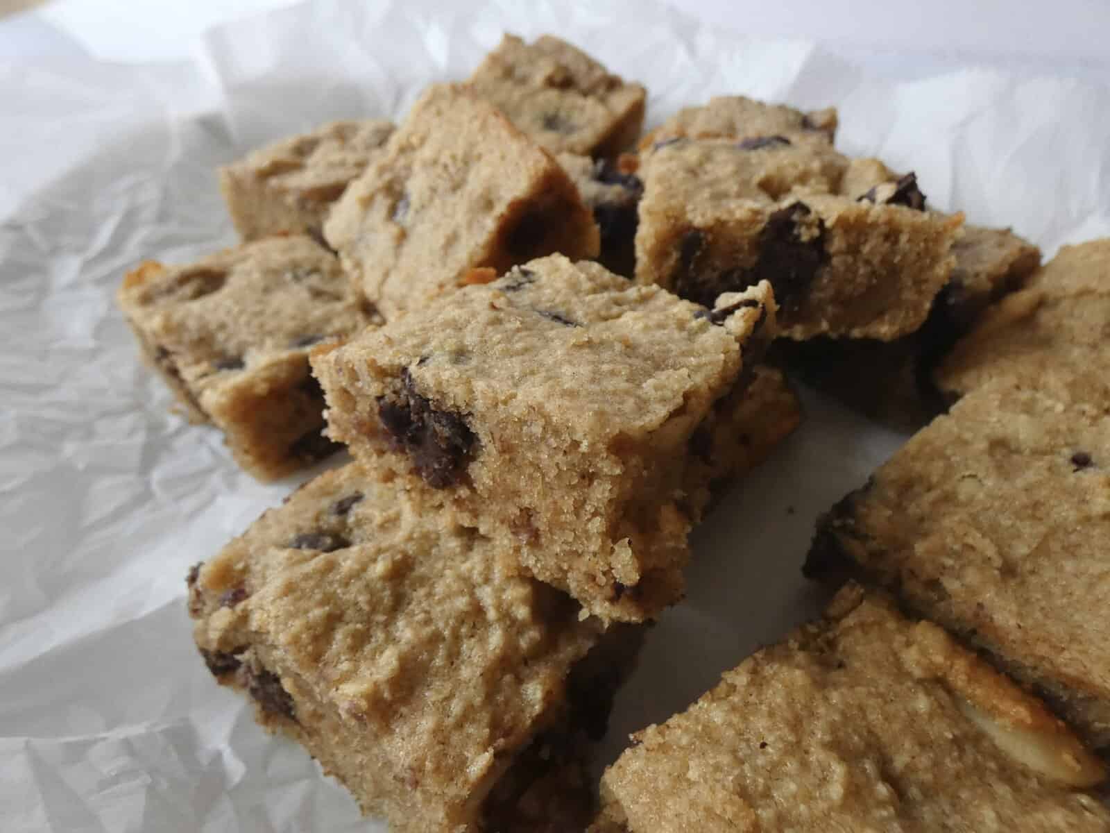 healthier blondies in a plate