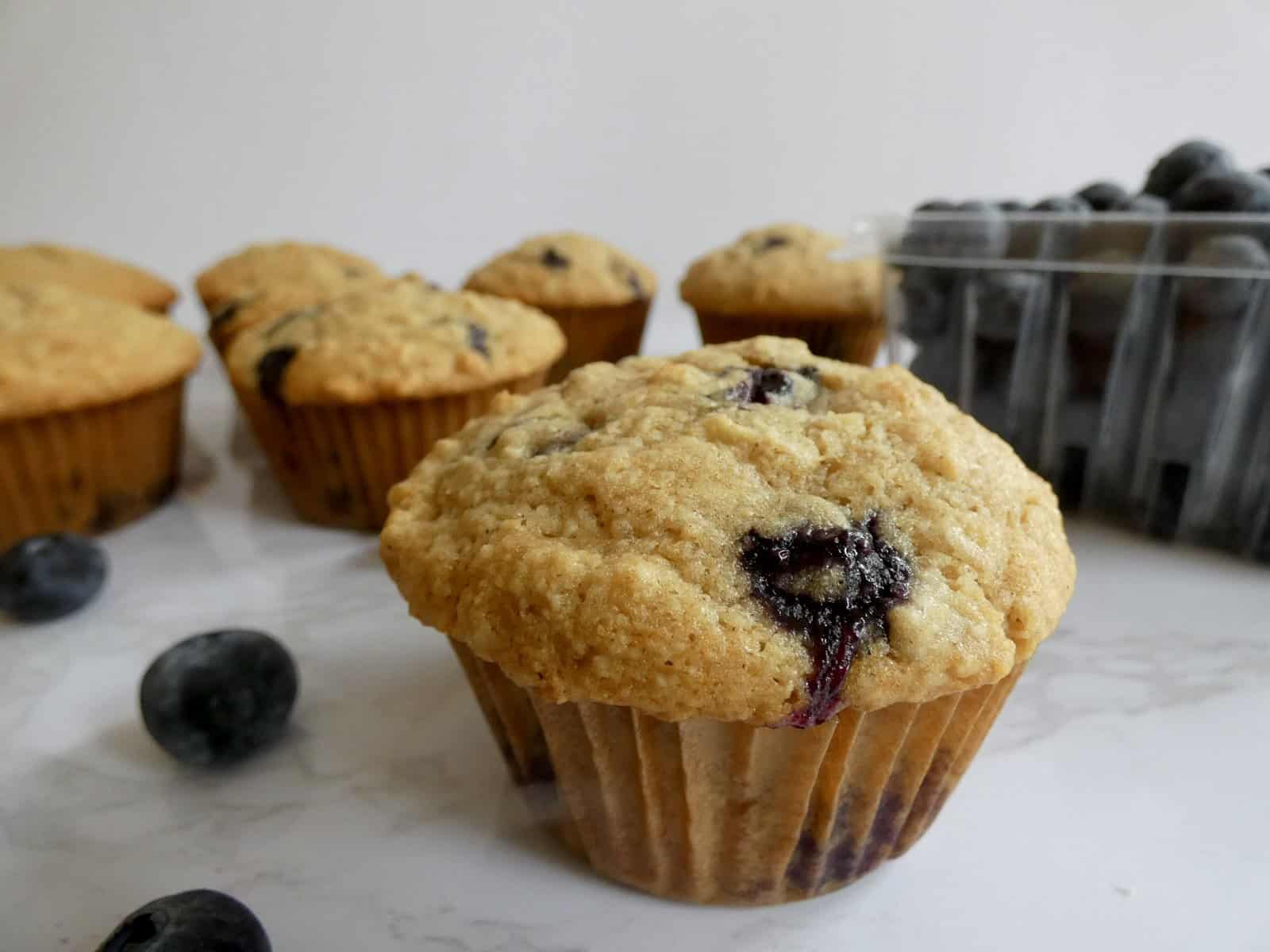 Healthier Blueberry Maple Oat Muffins - Half the Sugar