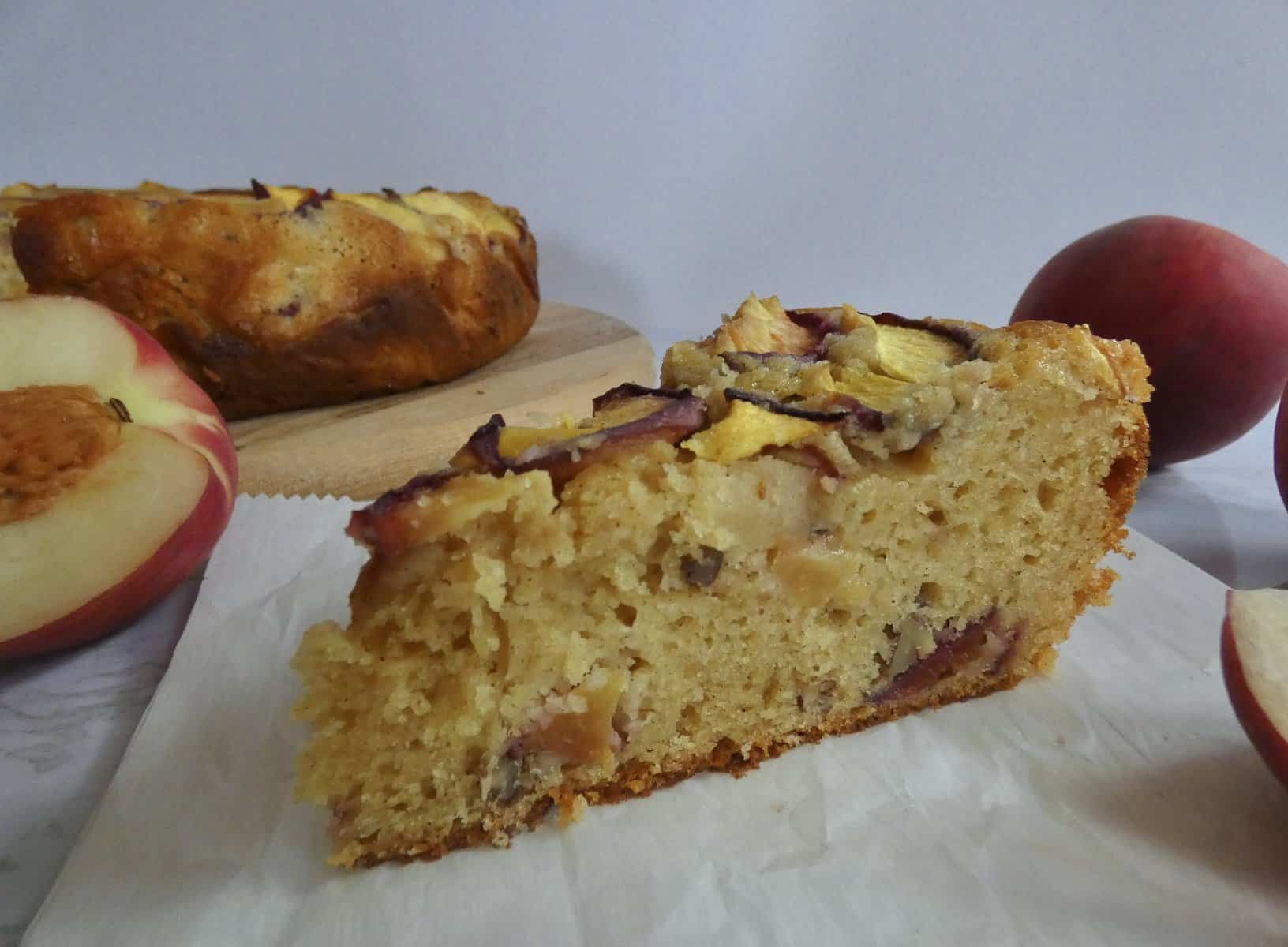 slice of summer peach cake