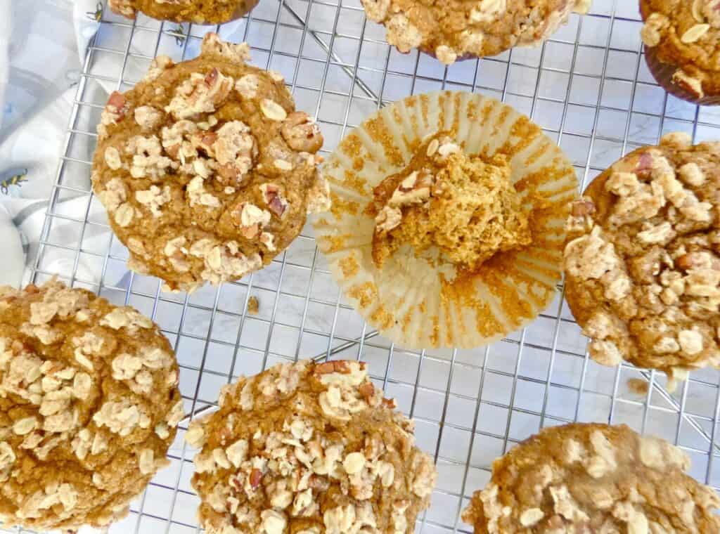 bite of healthier pumpkin streusel muffin