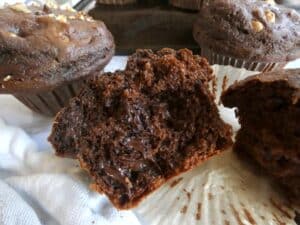 half of a healthier double chocolate muffin