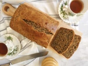 top down view of black tea citrus loaf