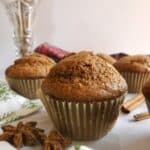 vertical photo of healthy gingerbread muffins