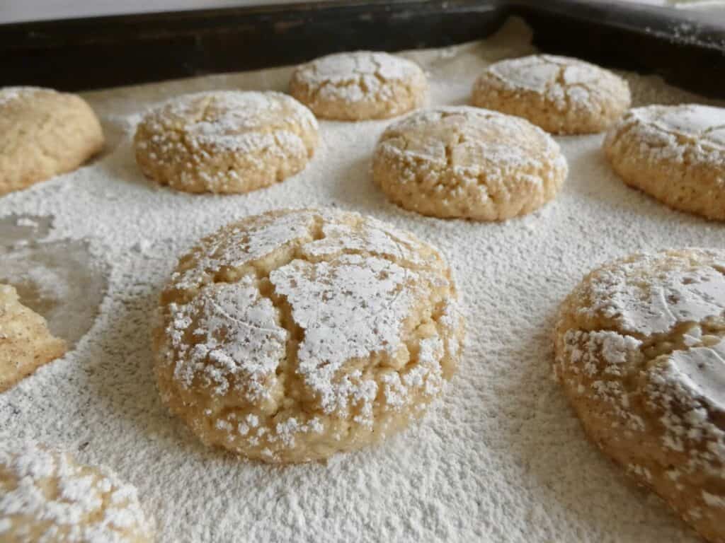 tray of snickerdoodle amaretti cookies