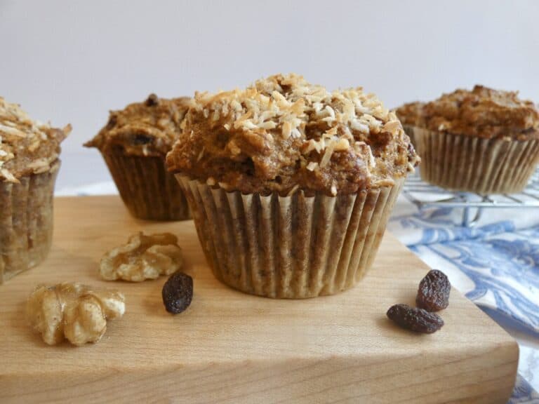 Healthy Morning glory muffin on wood board