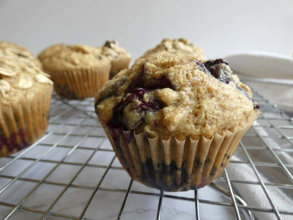 close up of healthier maple blueberry muffin