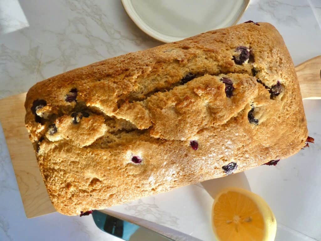 top down of full Healthy Blueberry lemon Loaf