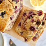 top down of healthy blueberry lemon loaf