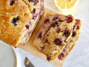 top down of healthy blueberry lemon loaf