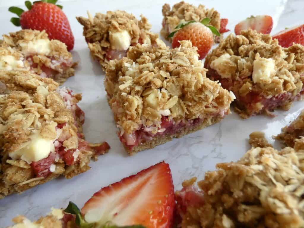 rows of Healthy Strawberry Coconut Oat Bars