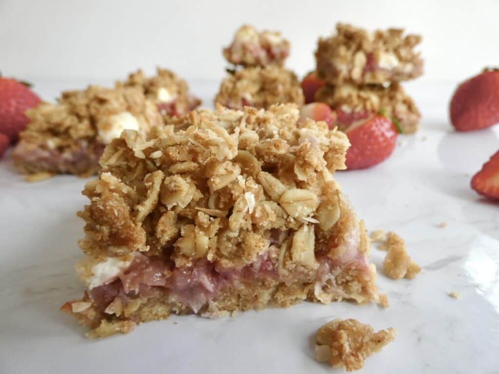 close up of Healthy Strawberry Coconut Oat Bars