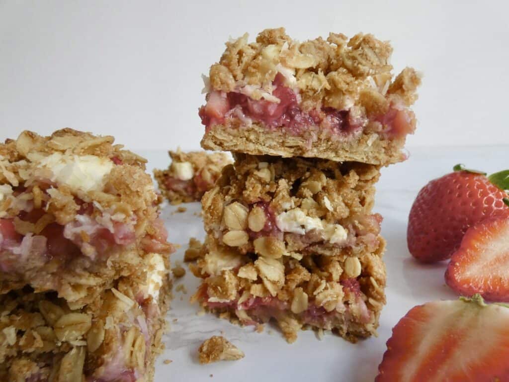 stack of Healthy Strawberry Coconut Oat Bars