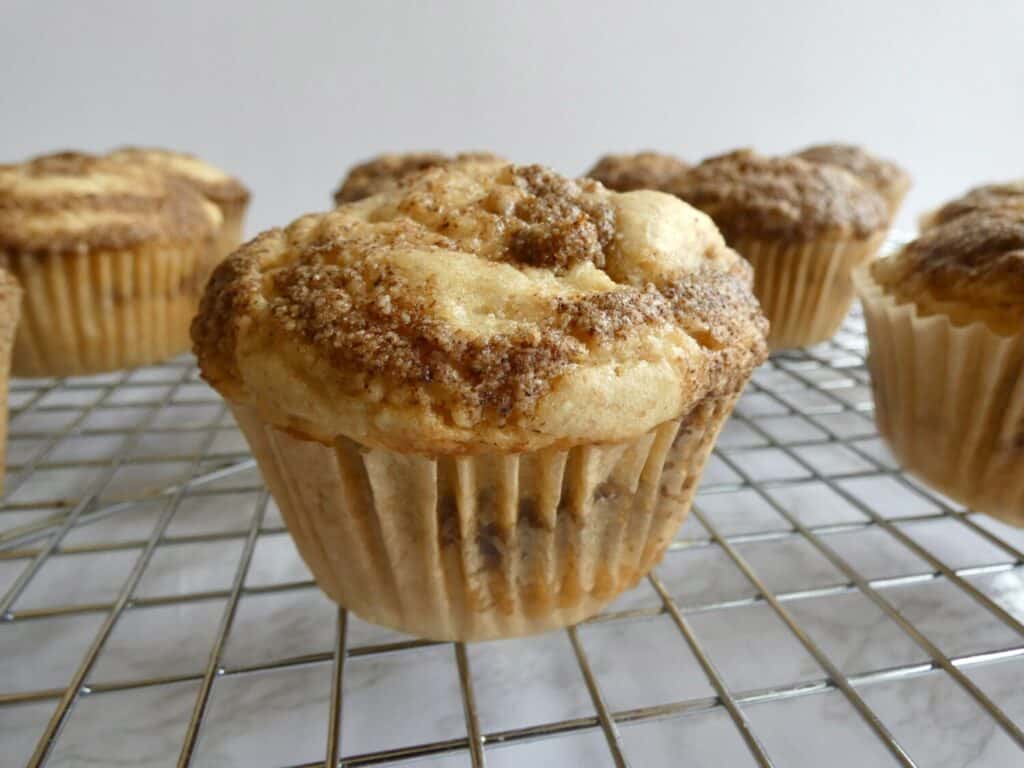 Healthier Cinnamon Roll Muffins on rack