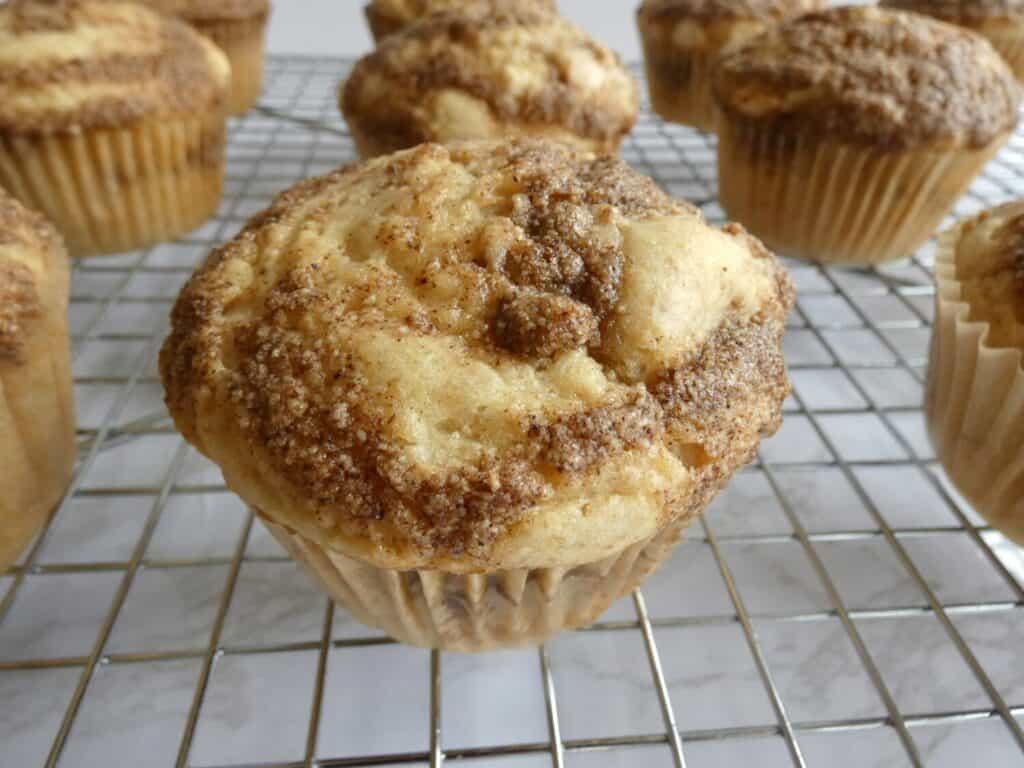 45º view of Healthier Cinnamon Roll Muffins