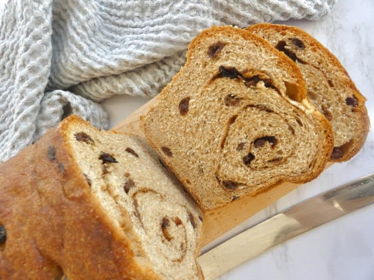 Whole wheat cinnamon raisin swirl bread sliced