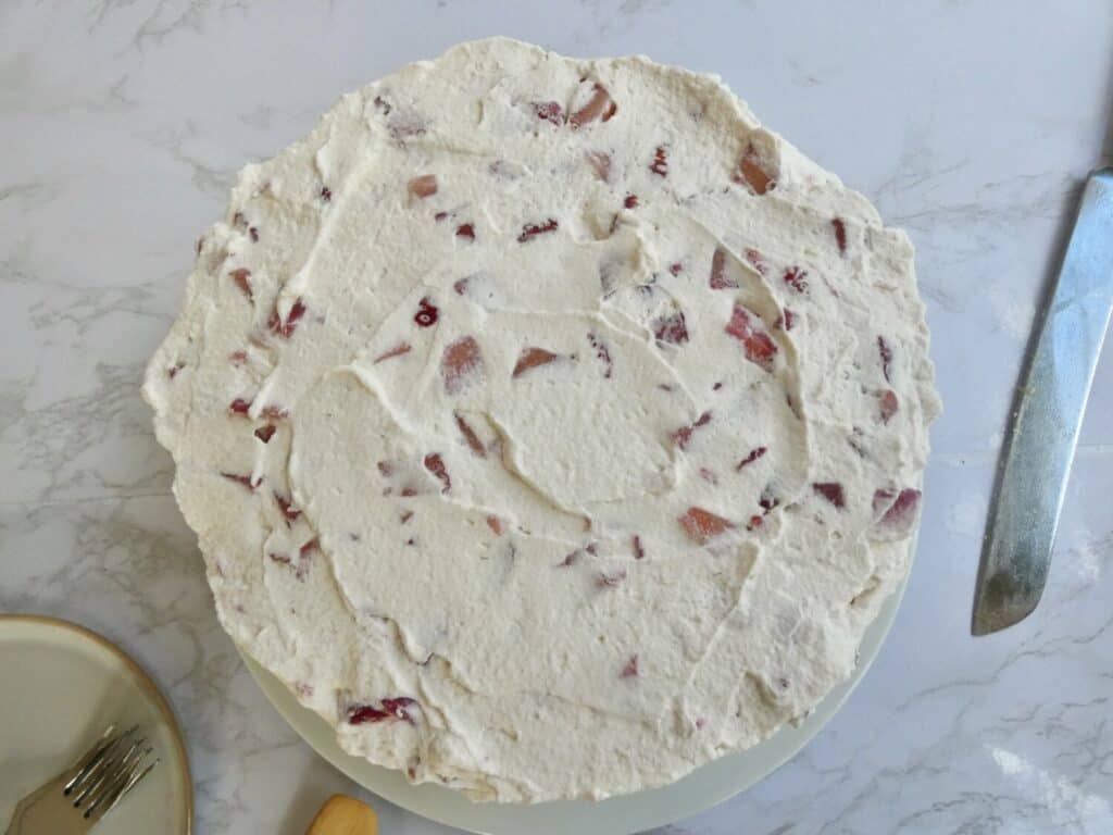 top down view of Strawberries and Cream Castella Cake