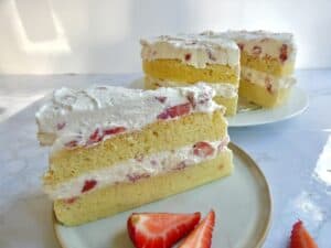 slice of Strawberries and Cream Castella Cake