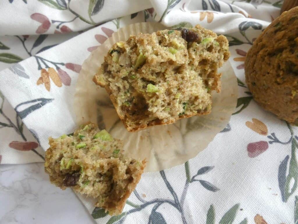 bakery style zucchini muffins split in half