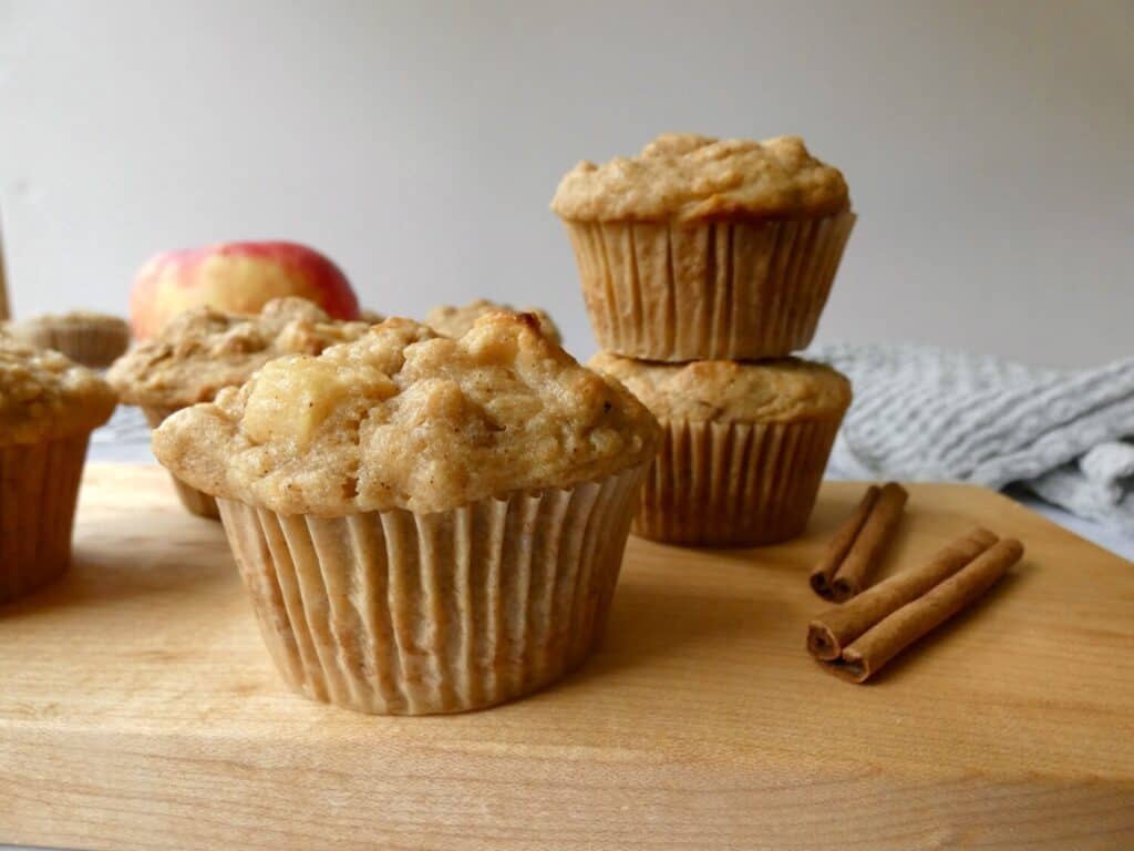 Healthy Apple Muffins on a wooden board