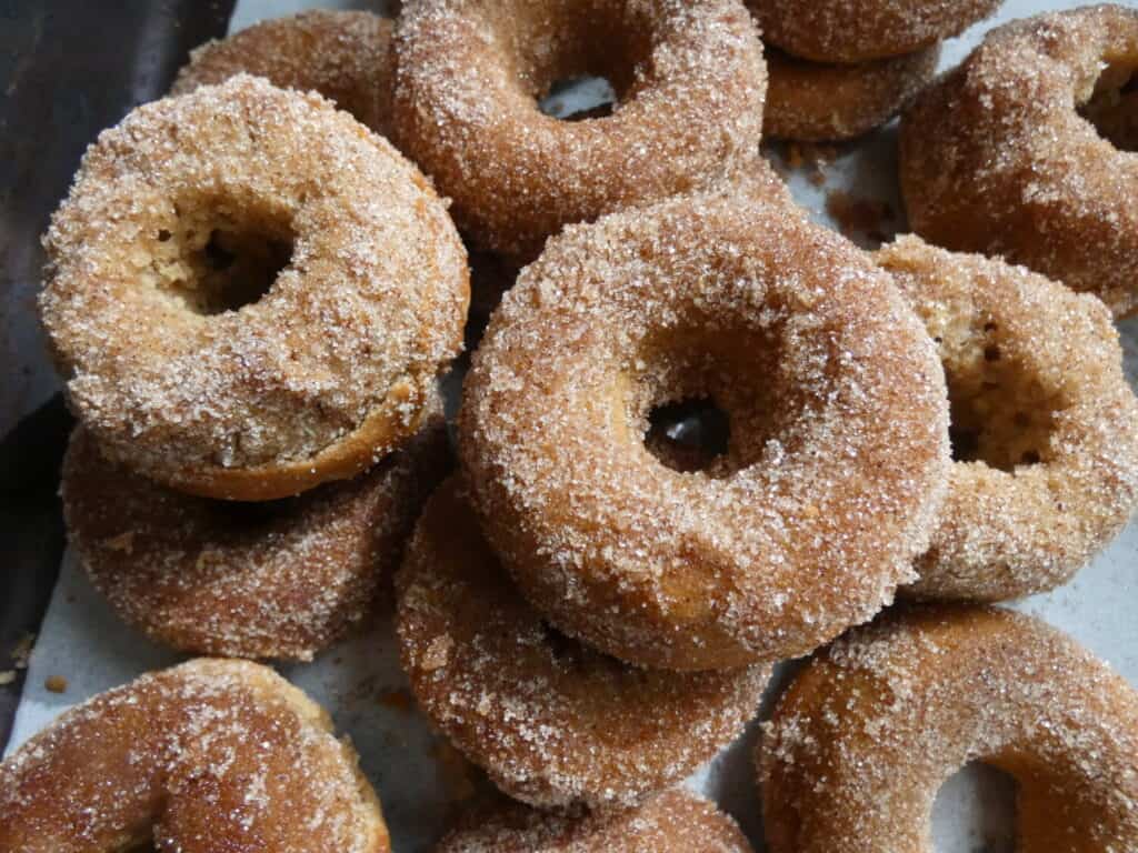 tray of healthier apple cider donuts