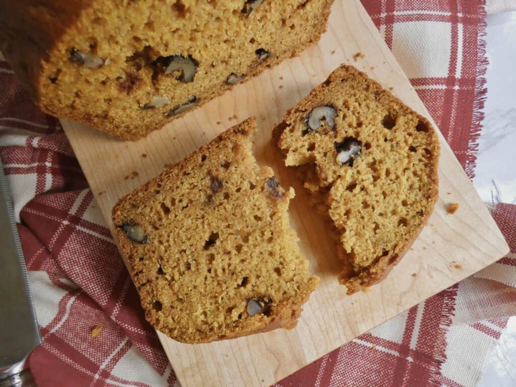 half a slice of healthier pumpkin bread