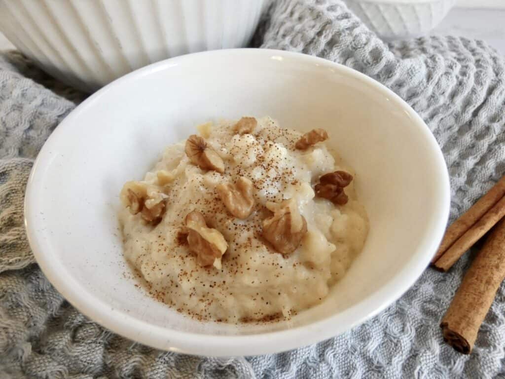 creamy Chai spice rice pudding with walnuts