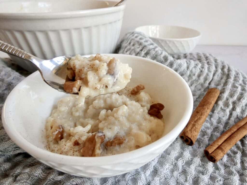 spoonful of creamy Chai spice rice pudding