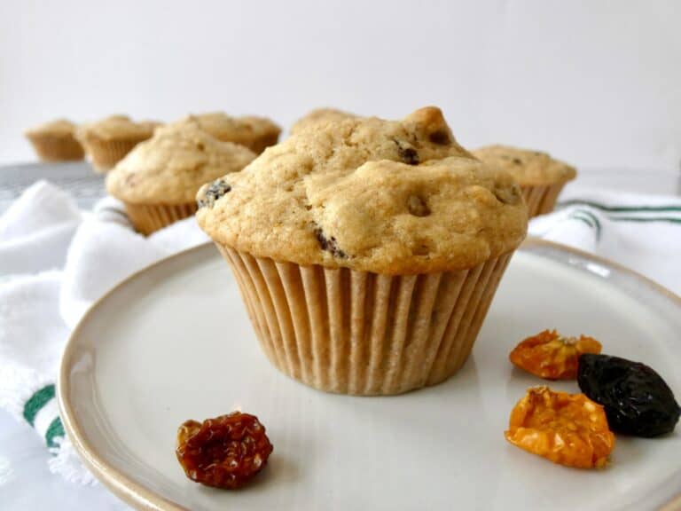 Healthy Breakfast Muffin on a plate with dried berries