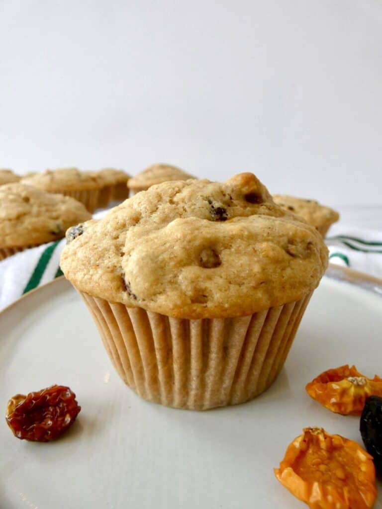 vertical image of Healthy Breakfast Muffin on a plate