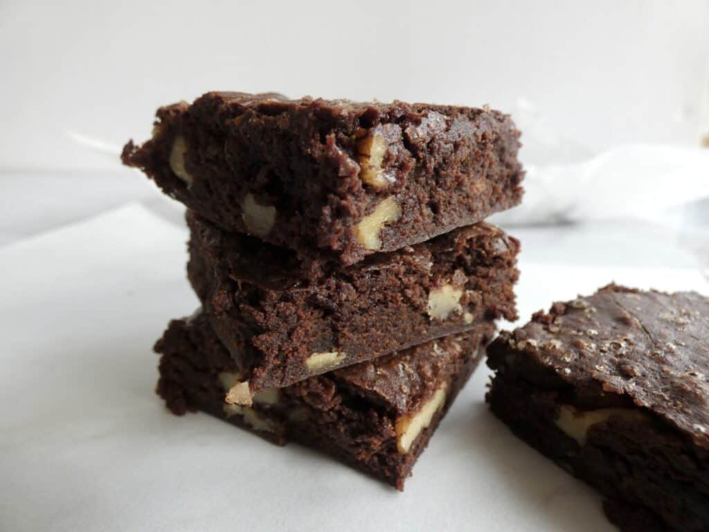 close up of a stack of Ultimate Fudgy Brownies