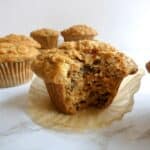 healthy carrot cake muffin with missing bite