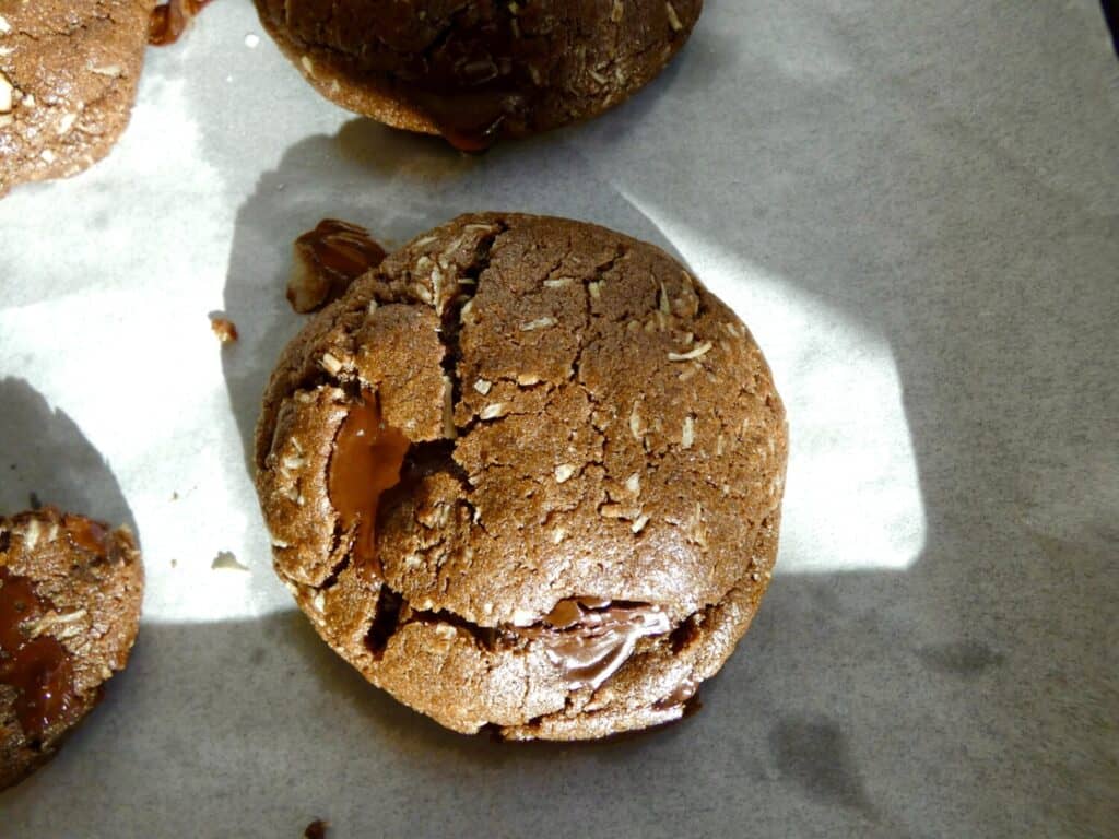 close up of secret ingredient fudgy double chocolate cookie