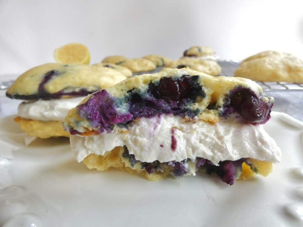 healthier blueberry whoopie pie split in half