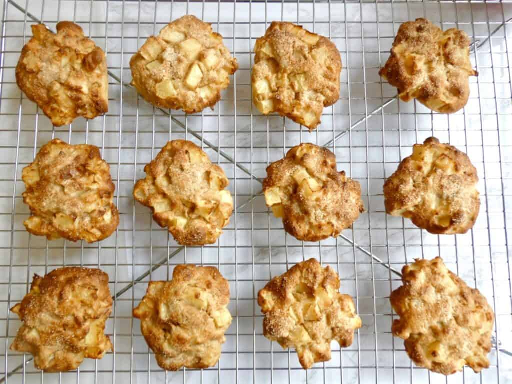 unglazed air fryer apple fritters on wire rack