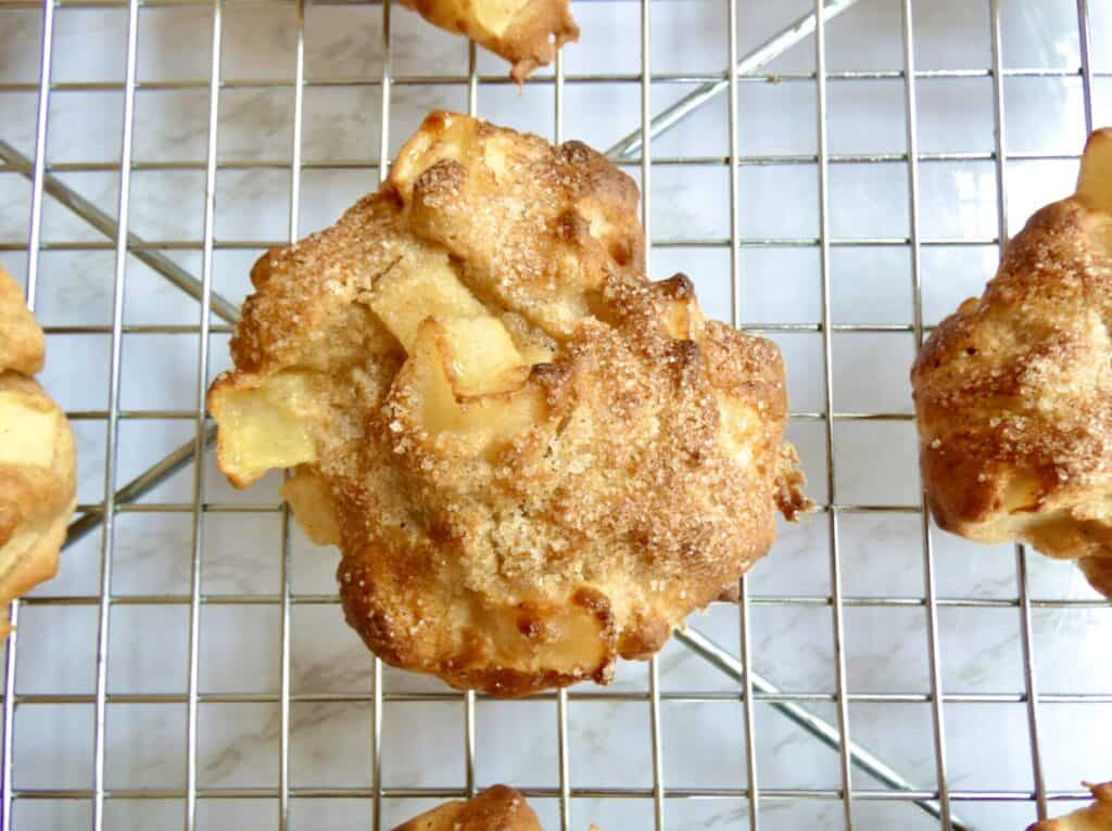 close up of air fryer apple fritter on wire rack