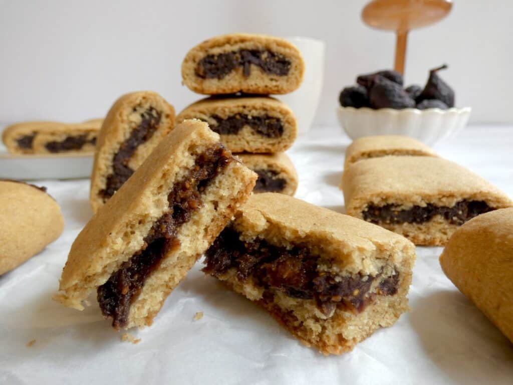 close up of a Healthy Homemade Fig Newton cut in half